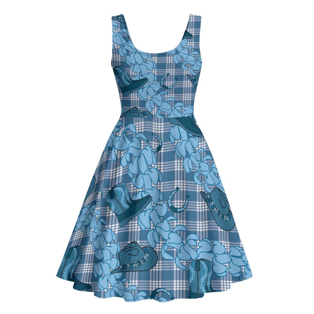 Cyan Palaka Hawaii Cowboy Midi Dress Puakenikeni Lei Paniolo Papale Seamless Vibes LT14 - Polynesian Pride