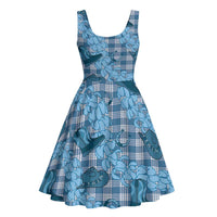 Cyan Palaka Hawaii Cowboy Midi Dress Puakenikeni Lei Paniolo Papale Seamless Vibes LT14 - Polynesian Pride