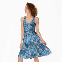 Cyan Palaka Hawaii Cowboy Midi Dress Puakenikeni Lei Paniolo Papale Seamless Vibes LT14 - Polynesian Pride