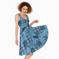 Cyan Palaka Hawaii Cowboy Midi Dress Puakenikeni Lei Paniolo Papale Seamless Vibes LT14 - Polynesian Pride
