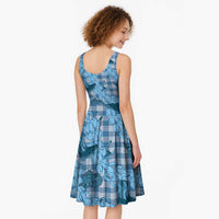 Cyan Palaka Hawaii Cowboy Midi Dress Puakenikeni Lei Paniolo Papale Seamless Vibes LT14 - Polynesian Pride