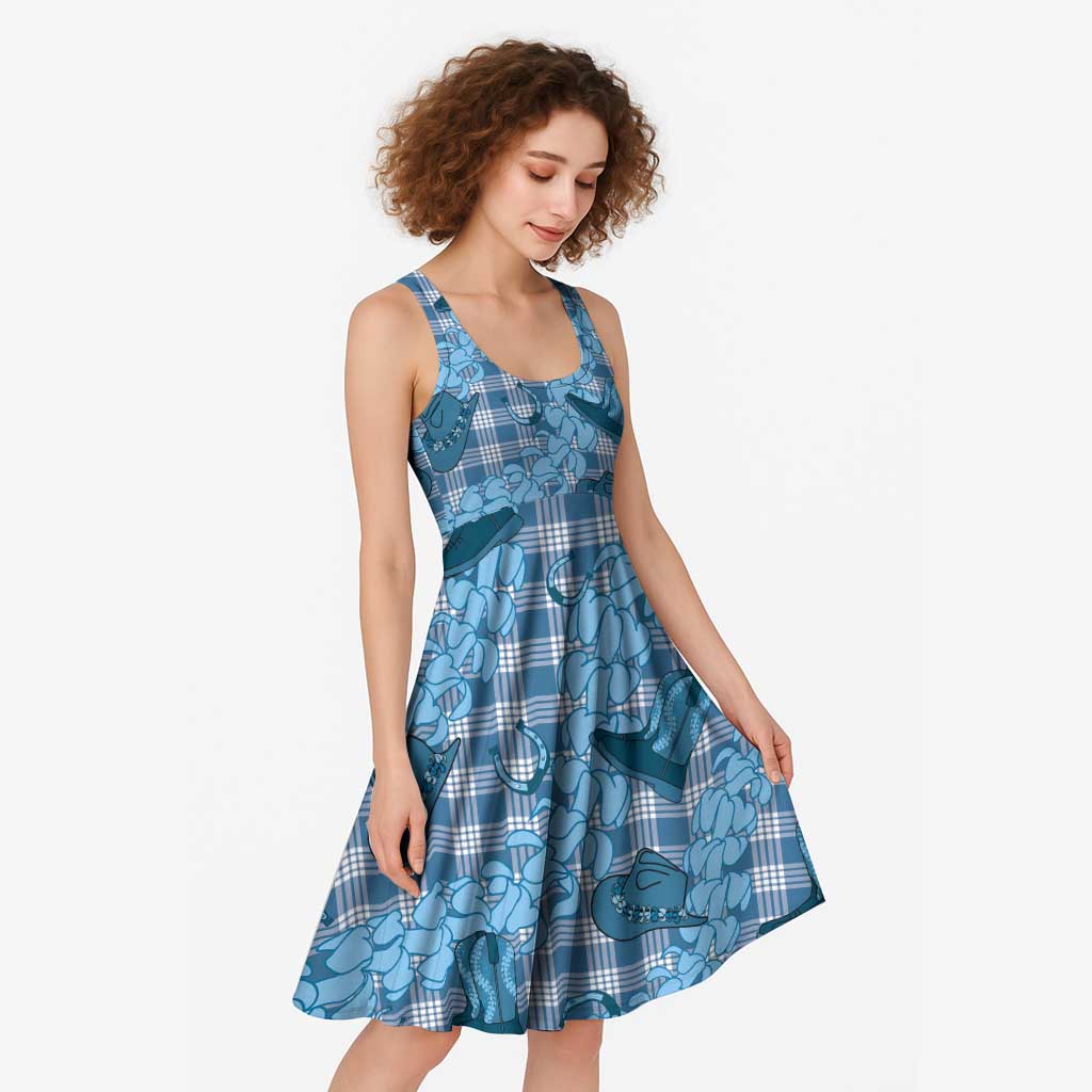 Cyan Palaka Hawaii Cowboy Midi Dress Puakenikeni Lei Paniolo Papale Seamless Vibes LT14 - Polynesian Pride
