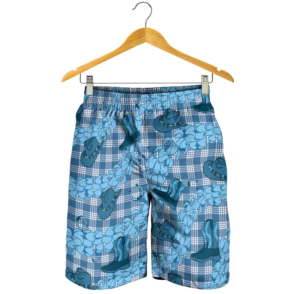 Cyan Palaka Hawaii Cowboy Shorts for Men Puakenikeni Lei Paniolo Papale Seamless Vibes LT14 - Polynesian Pride