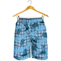Cyan Palaka Hawaii Cowboy Shorts for Men Puakenikeni Lei Paniolo Papale Seamless Vibes LT14 - Polynesian Pride
