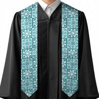 Cyan Palaka Quilt Hawaii Graduation Stole Hawaiian Tropical Monstera Sea Turtle
