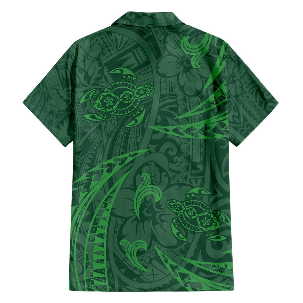 Polynesian Tribal Green Family Matching Off Shoulder Maxi Dress and Hawaiian Shirt Turtle Tattoo LT05 - Polynesian Pride