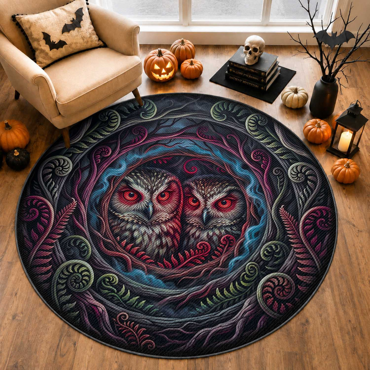 Dark Aotearoa Mythology Ruru Morepork Round Carpet