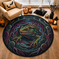 Dark Aotearoa Mythology Tuatara Round Carpet