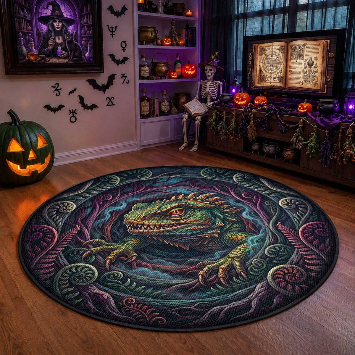 Dark Aotearoa Mythology Tuatara Round Carpet
