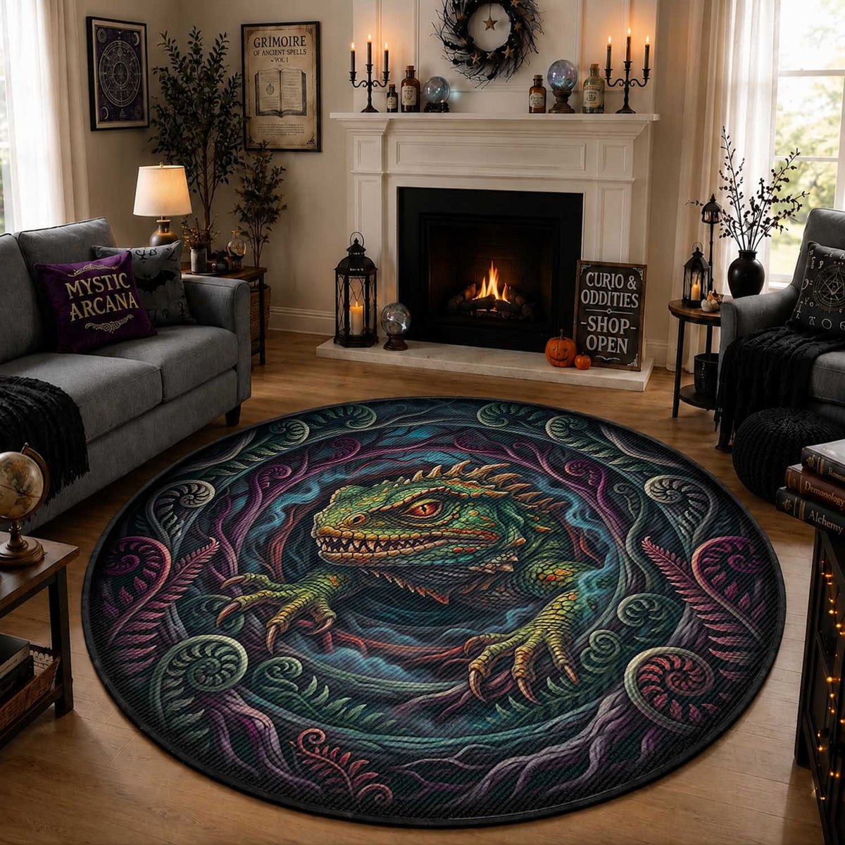 Dark Aotearoa Mythology Tuatara Round Carpet