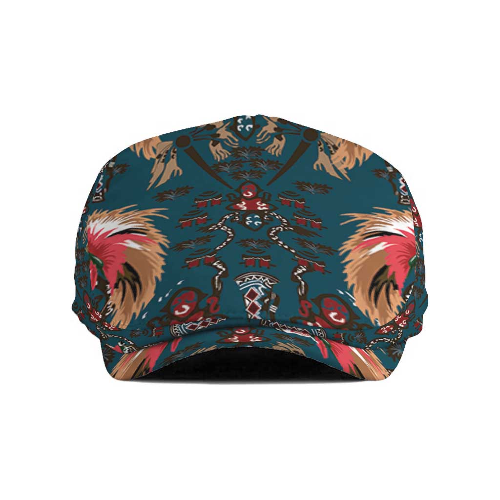 Dark Cyan Blue Bird of Batik Papua Jeff Hat Exotic Natural Wealth of Papua LT9 Blue - Polynesian Pride