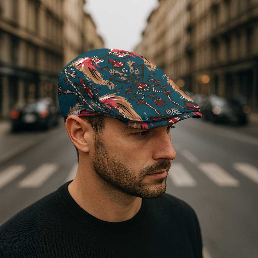 Dark Cyan Blue Bird of Batik Papua Jeff Hat Exotic Natural Wealth of Papua LT9 - Polynesian Pride
