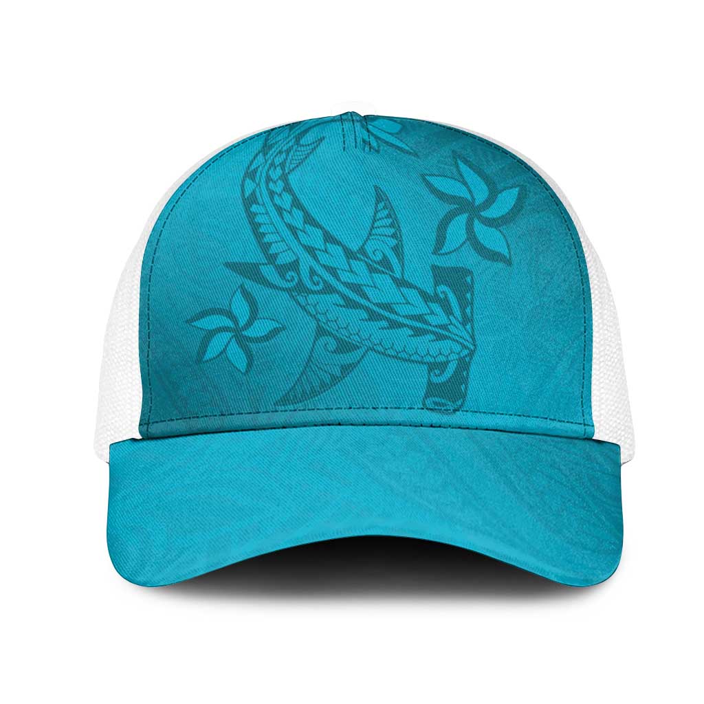Dark Cyan Gradient Polynesia Mesh Trucker Cap Hawaiian Tribal Hammerhead Shark Tattoo - Polynesian Pride
