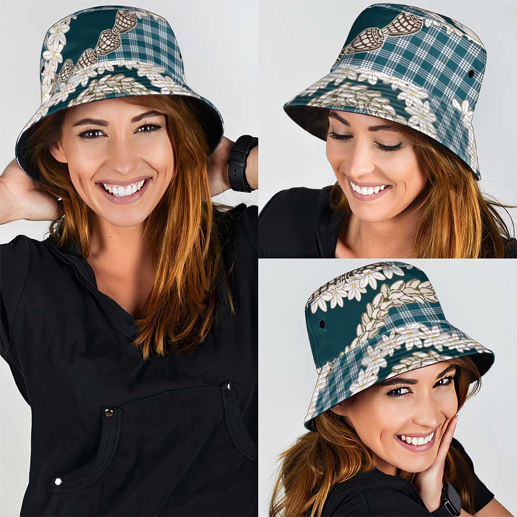 Dark Cyan Hawaii Tiare and Shell Lei Bucket Hat Hawaiian Palaka Luxury Vibes - Polynesian Pride