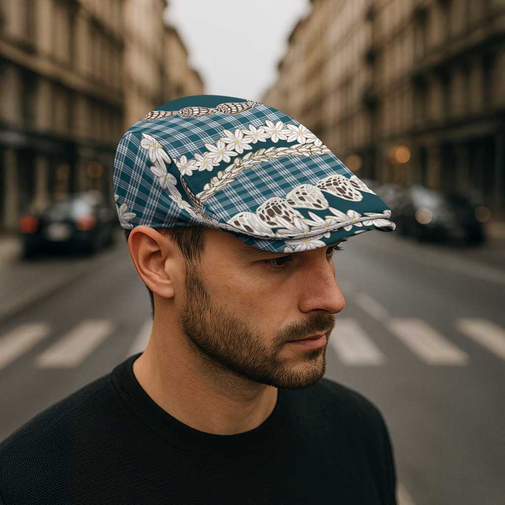 Dark Cyan Hawaii Tiare and Shell Lei Jeff Hat Hawaiian Palaka Luxury Vibes - Polynesian Pride