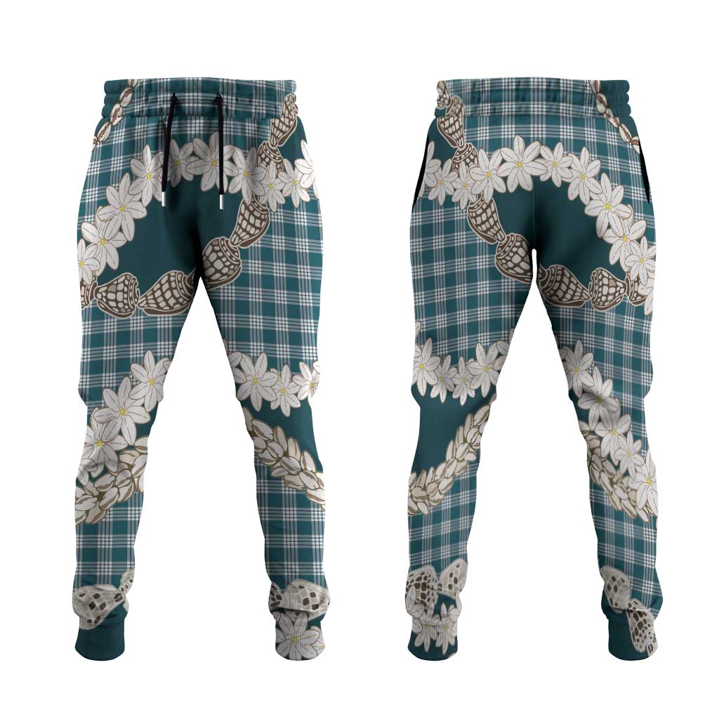 Dark Cyan Hawaii Tiare and Shell Lei Jogger Pants Hawaiian Palaka Luxury Vibes LT14 Dark Cyan - Polynesian Pride