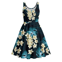 Dark Cyan Tropical Hawaii Midi Dress Seamless Monstera Plumeria Hawaiian Pattern - Polynesian Pride
