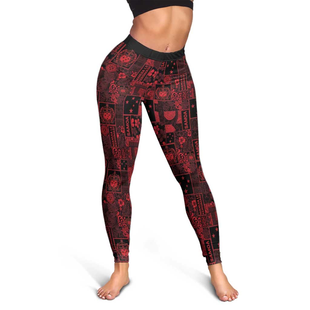 Dark Samoa Manuia Le Kerisimasi Leggings Pacific Patchwork Xmas Vibes - Polynesian Pride
