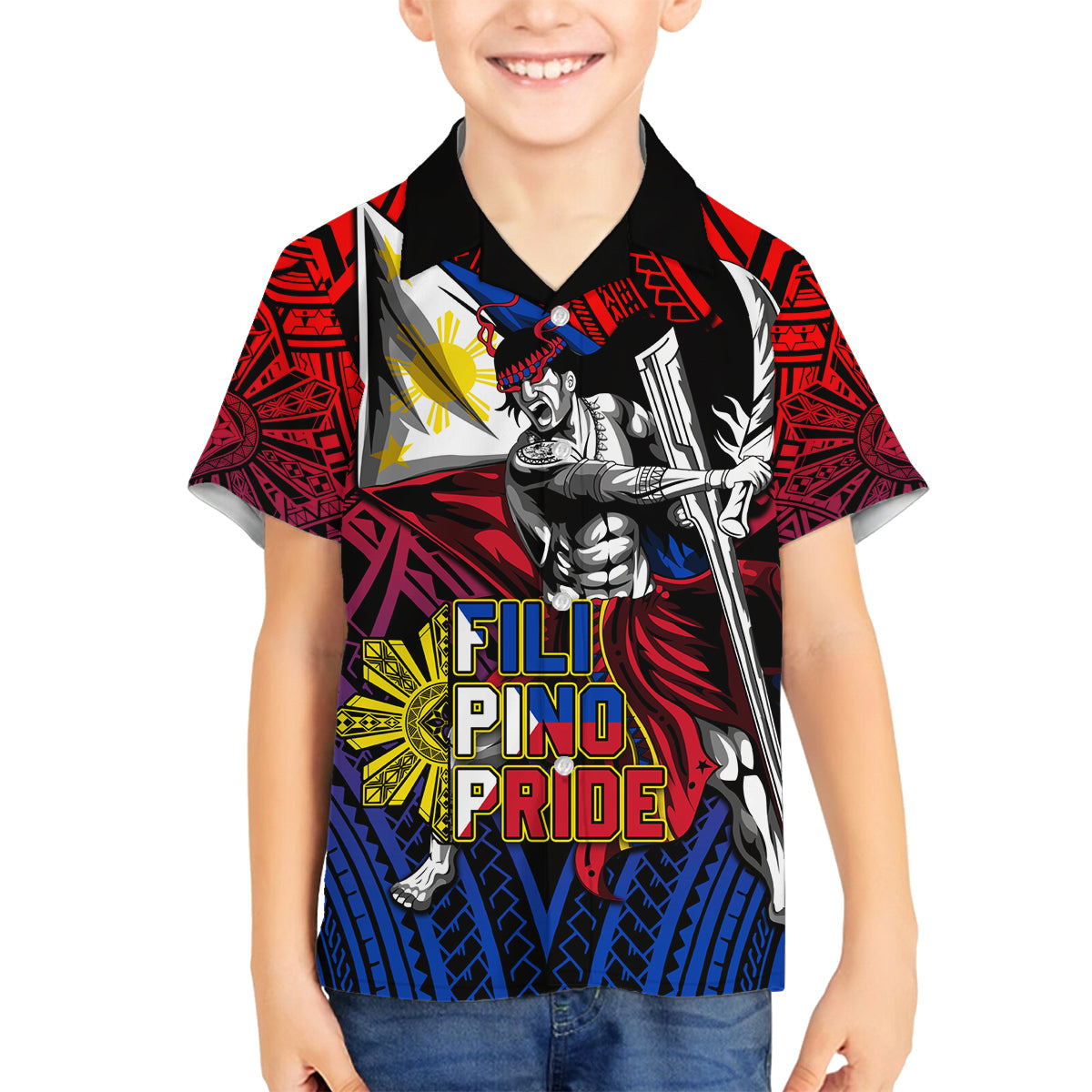 Filipinos Lapu-lapu Hero Family Matching Summer Maxi Dress and Hawaiian Shirt Philippines Flag and Sun DT02 Son's Shirt Art - Polynesian Pride