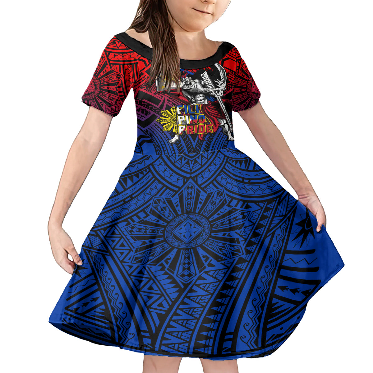 Filipinos Lapu-lapu Hero Family Matching Tank Maxi Dress and Hawaiian Shirt Philippines Flag and Sun DT02 Daughter's Dress Art - Polynesian Pride