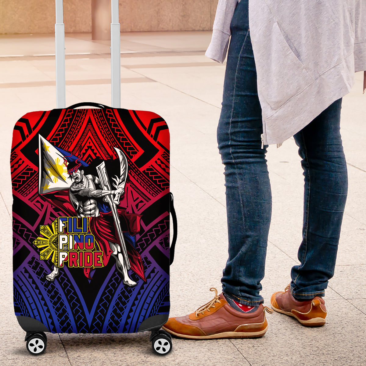 Filipinos Lapu-lapu Hero Luggage Cover Philippines Flag and Sun DT02 Art - Polynesian Pride