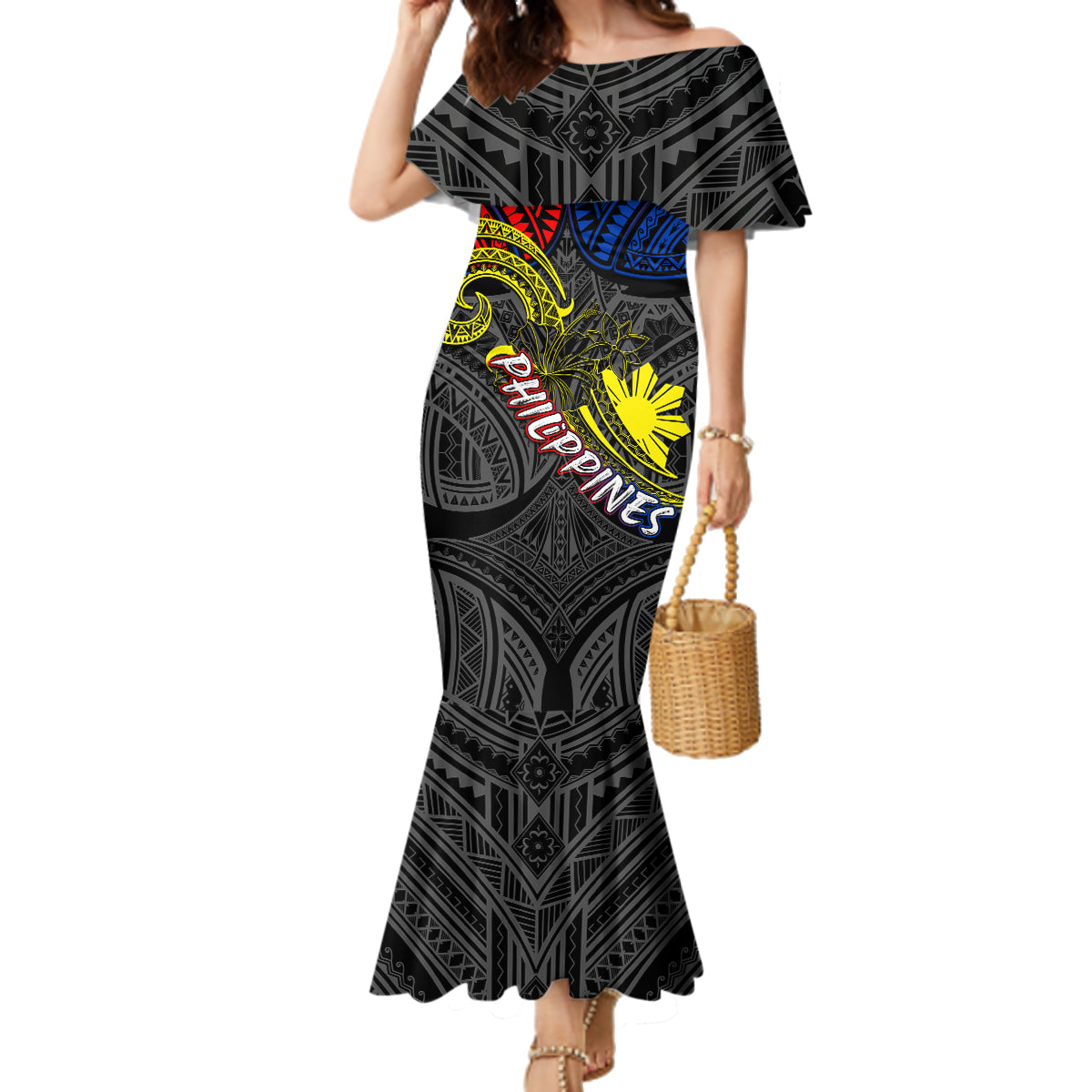 Philippines Half Sleeve Tattoo Family Matching Mermaid Dress and Hawaiian Shirt Pinoy Filipinos Sun DT02 Mom's Dress Art - Polynesian Pride