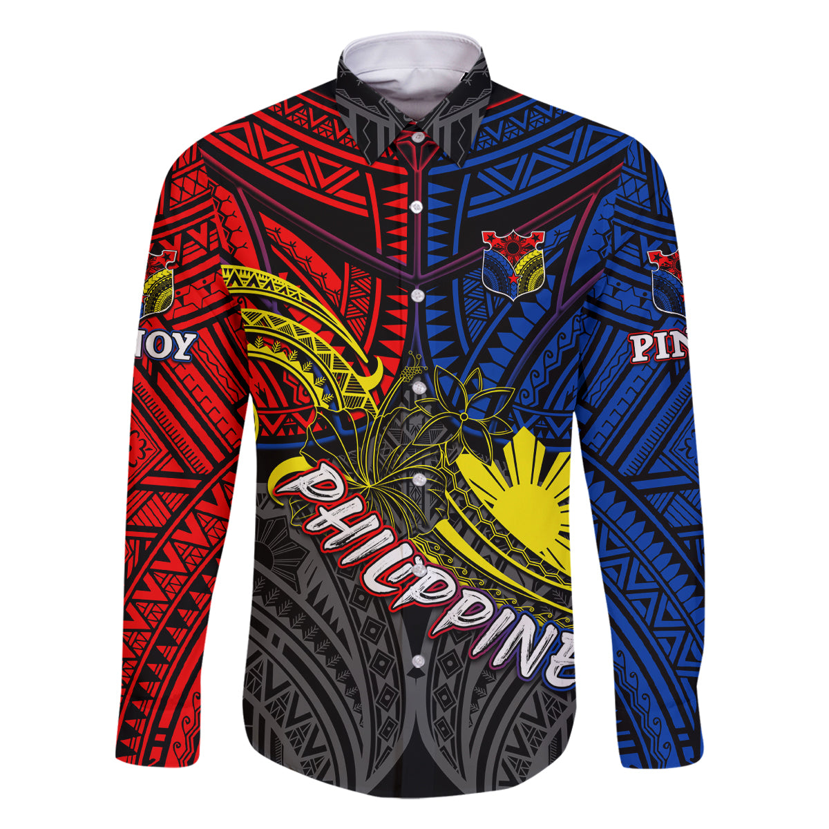 Philippines Half Sleeve Tattoo Family Matching Off Shoulder Maxi Dress and Hawaiian Shirt Pinoy Filipinos Sun DT02 Dad's Shirt - Long Sleeve Art - Polynesian Pride