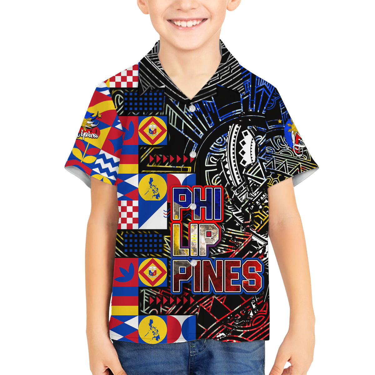 Pinoy Philippines Family Matching Summer Maxi Dress and Hawaiian Shirt Filipino Tattoo Art Style DT02 Son's Shirt Art - Polynesian Pride