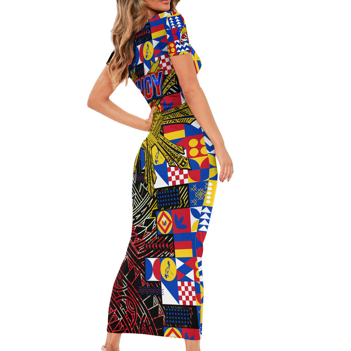 Pinoy Philippines Short Sleeve Bodycon Dress Filipino Tattoo Art Style DT02 - Polynesian Pride