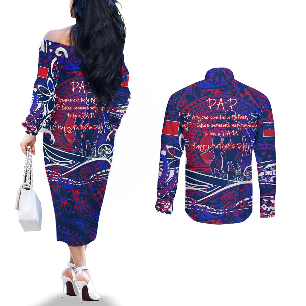 Father's Day Samoa Couples Matching Off The Shoulder Long Sleeve Dress and Long Sleeve Button Shirt Special Dad Polynesia Paradise