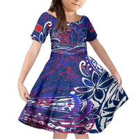 Father's Day Samoa Family Matching Off The Shoulder Long Sleeve Dress and Hawaiian Shirt Special Dad Polynesia Paradise DT02 Daughter's Dress Green - Polynesian Pride