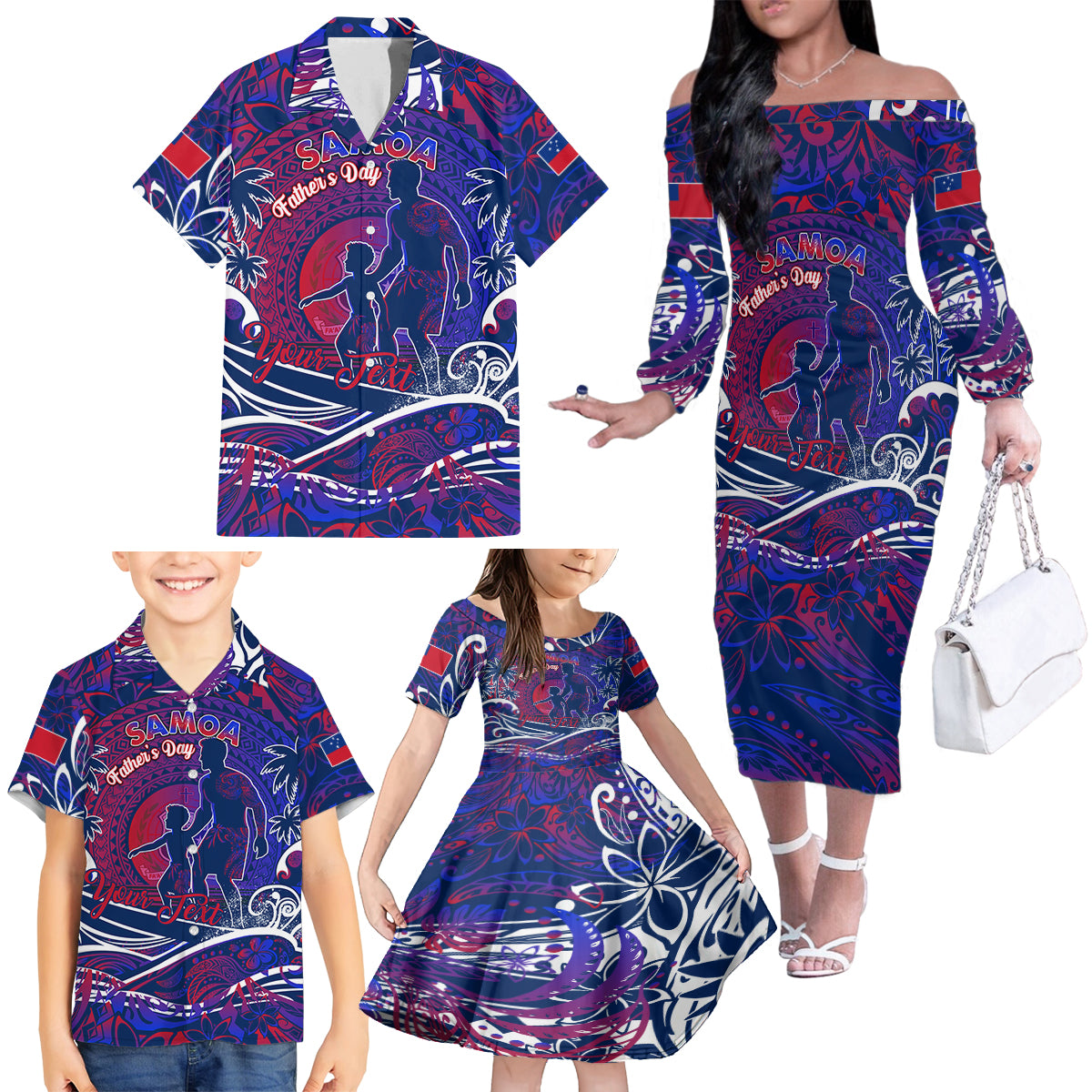 Father's Day Samoa Family Matching Off The Shoulder Long Sleeve Dress and Hawaiian Shirt Special Dad Polynesia Paradise DT02 - Polynesian Pride