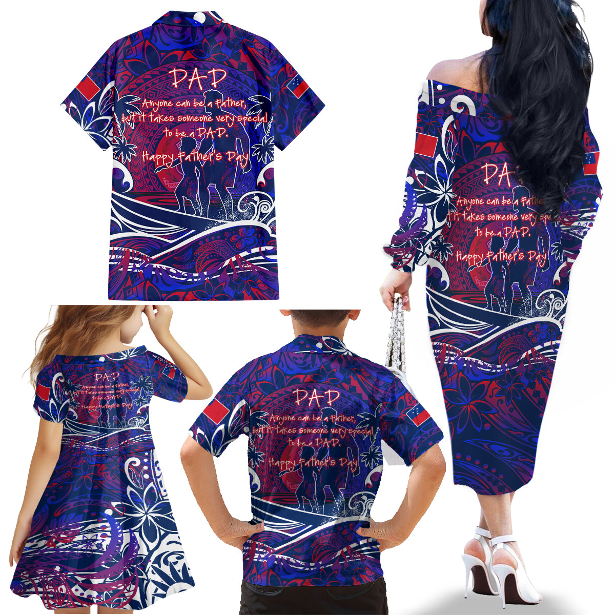 Father's Day Samoa Family Matching Off The Shoulder Long Sleeve Dress and Hawaiian Shirt Special Dad Polynesia Paradise DT02 - Polynesian Pride
