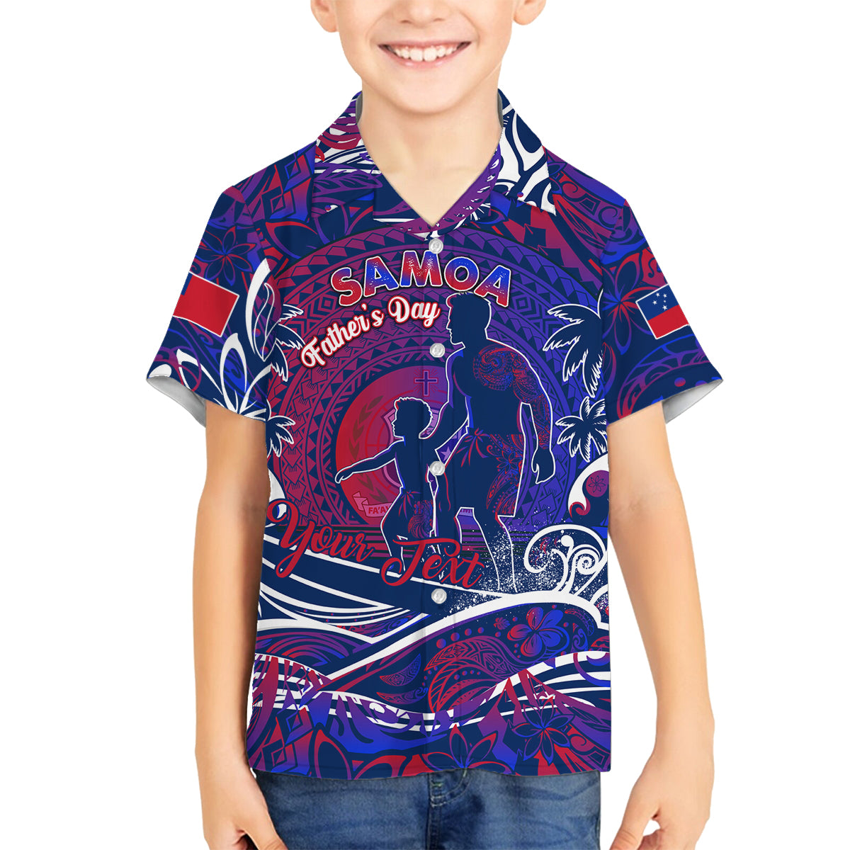 Father's Day Samoa Family Matching Off The Shoulder Long Sleeve Dress and Hawaiian Shirt Special Dad Polynesia Paradise DT02 Son's Shirt Green - Polynesian Pride