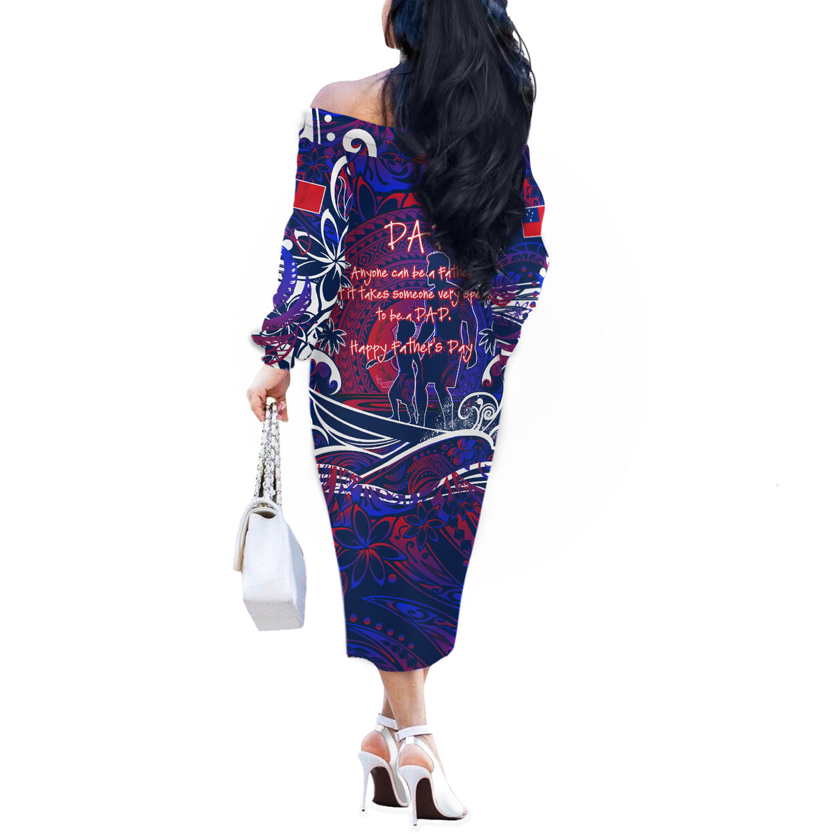 Father's Day Samoa Off The Shoulder Long Sleeve Dress Special Dad Polynesia Paradise