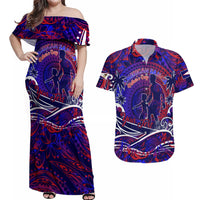 Father's Day American Samoa Couples Matching Off Shoulder Maxi Dress and Hawaiian Shirt Special Dad Polynesia Paradise DT02 Blue - Polynesian Pride