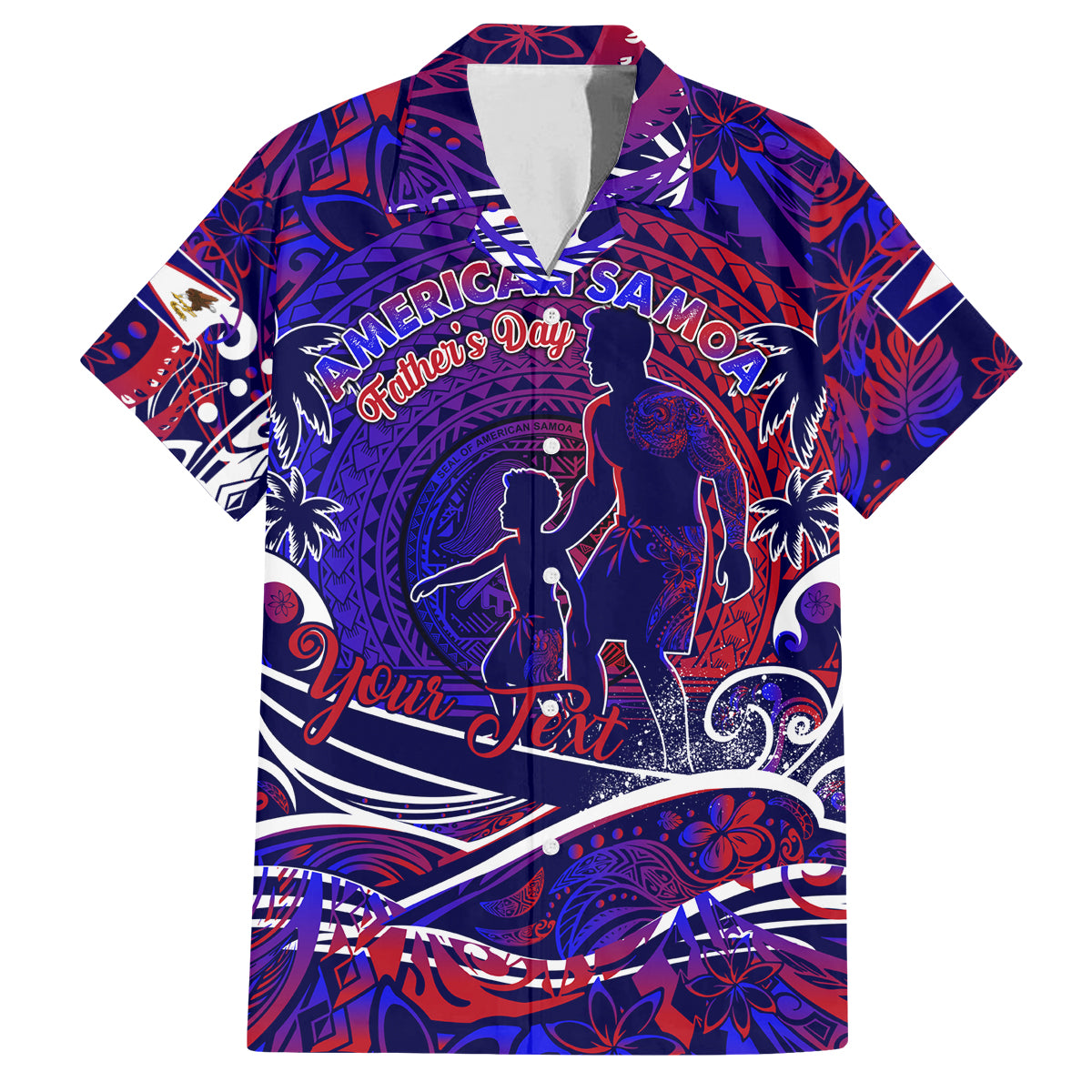 Father's Day American Samoa Family Matching Long Sleeve Bodycon Dress and Hawaiian Shirt Special Dad Polynesia Paradise DT02 Dad's Shirt - Short Sleeve Blue - Polynesian Pride