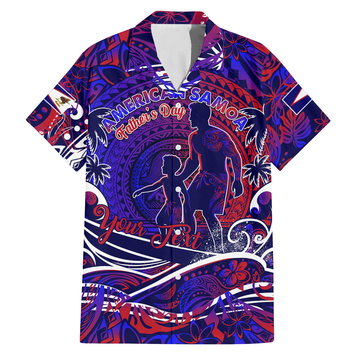Father's Day American Samoa Family Matching Mermaid Dress and Hawaiian Shirt Special Dad Polynesia Paradise DT02 Dad's Shirt - Short Sleeve Blue - Polynesian Pride