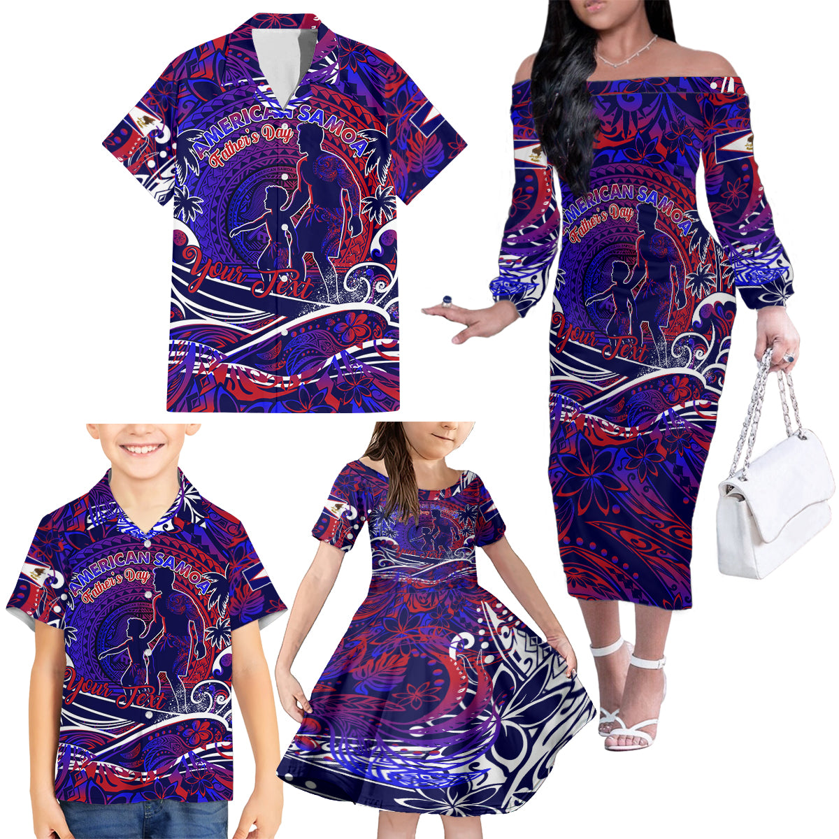 Father's Day American Samoa Family Matching Off The Shoulder Long Sleeve Dress and Hawaiian Shirt Special Dad Polynesia Paradise DT02 - Polynesian Pride