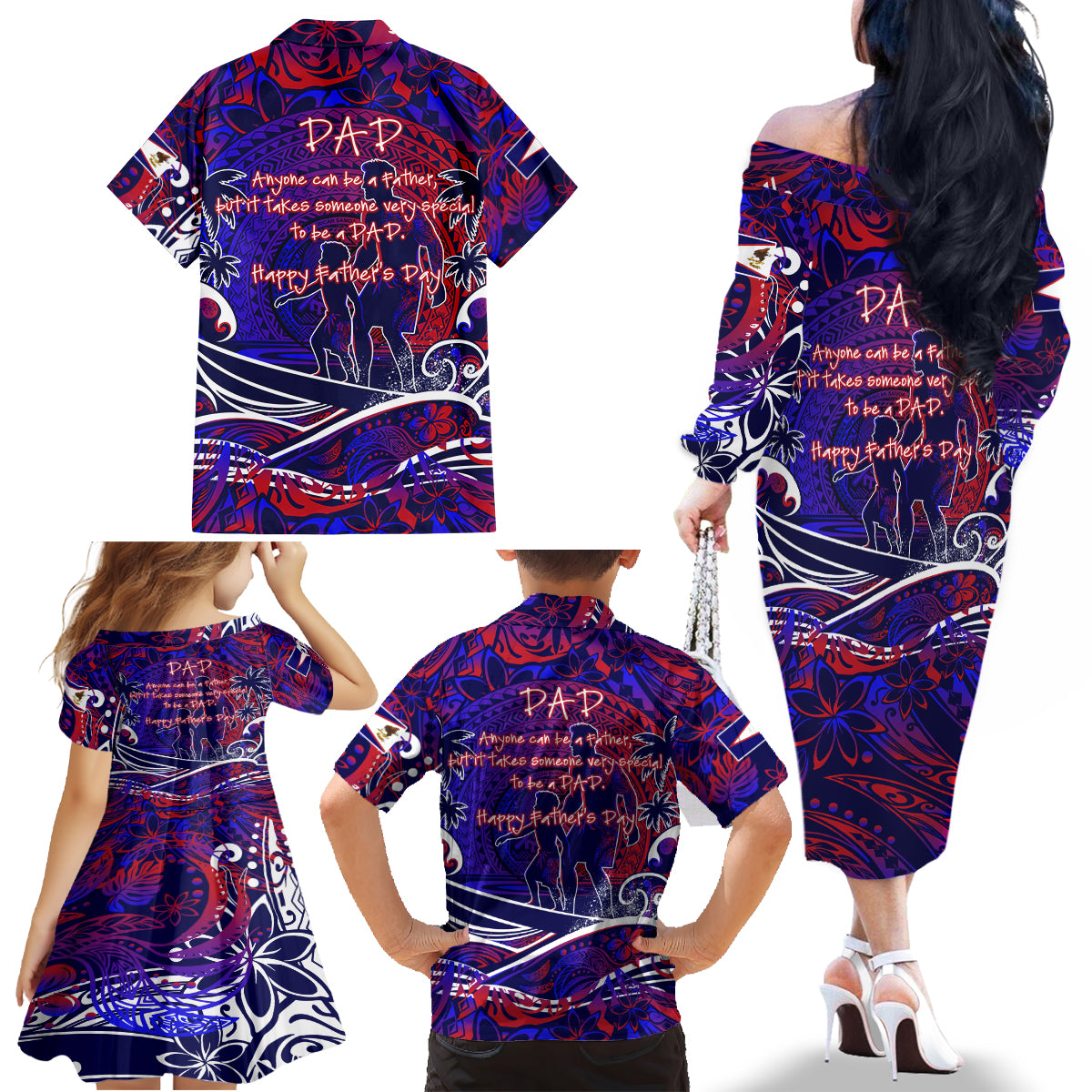Father's Day American Samoa Family Matching Off The Shoulder Long Sleeve Dress and Hawaiian Shirt Special Dad Polynesia Paradise DT02 - Polynesian Pride