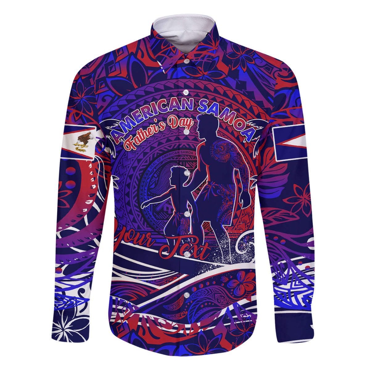 Father's Day American Samoa Family Matching Off Shoulder Maxi Dress and Hawaiian Shirt Special Dad Polynesia Paradise DT02 Dad's Shirt - Long Sleeve Blue - Polynesian Pride