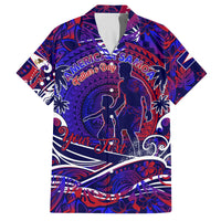 Father's Day American Samoa Family Matching Off Shoulder Short Dress and Hawaiian Shirt Special Dad Polynesia Paradise DT02 Dad's Shirt - Short Sleeve Blue - Polynesian Pride