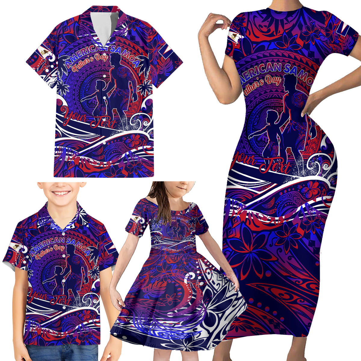 Father's Day American Samoa Family Matching Short Sleeve Bodycon Dress and Hawaiian Shirt Special Dad Polynesia Paradise DT02 - Polynesian Pride