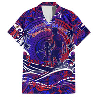 Father's Day American Samoa Family Matching Short Sleeve Bodycon Dress and Hawaiian Shirt Special Dad Polynesia Paradise DT02 Dad's Shirt - Short Sleeve Blue - Polynesian Pride