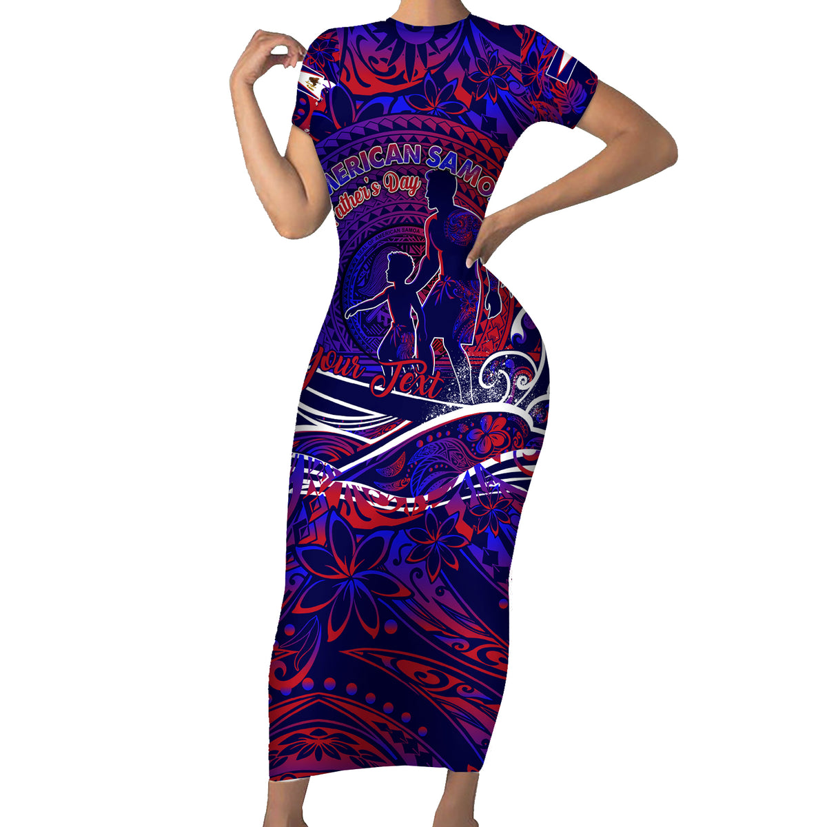 Father's Day American Samoa Family Matching Short Sleeve Bodycon Dress and Hawaiian Shirt Special Dad Polynesia Paradise DT02 Mom's Dress Blue - Polynesian Pride