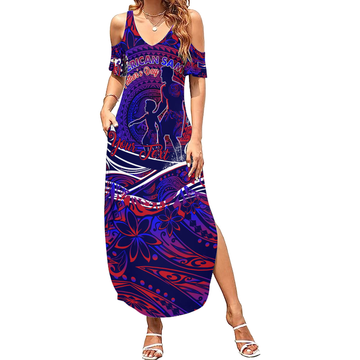 Father's Day American Samoa Family Matching Summer Maxi Dress and Hawaiian Shirt Special Dad Polynesia Paradise DT02 Mom's Dress Blue - Polynesian Pride