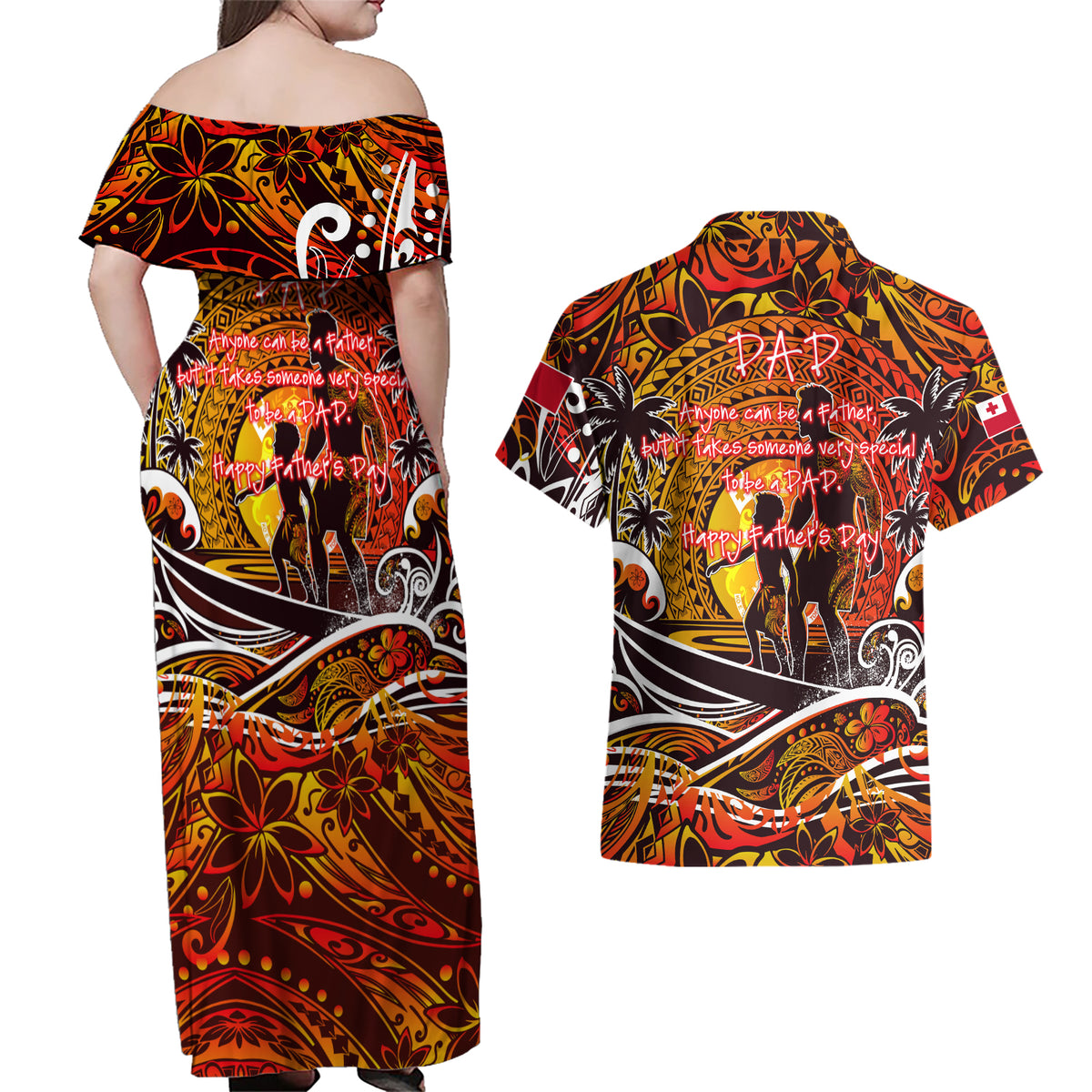 Father's Day Tonga Couples Matching Off Shoulder Maxi Dress and Hawaiian Shirt Special Dad Polynesia Paradise