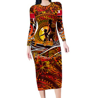 Father's Day Tonga Family Matching Long Sleeve Bodycon Dress and Hawaiian Shirt Special Dad Polynesia Paradise DT02 Mom's Dress Orange - Polynesian Pride