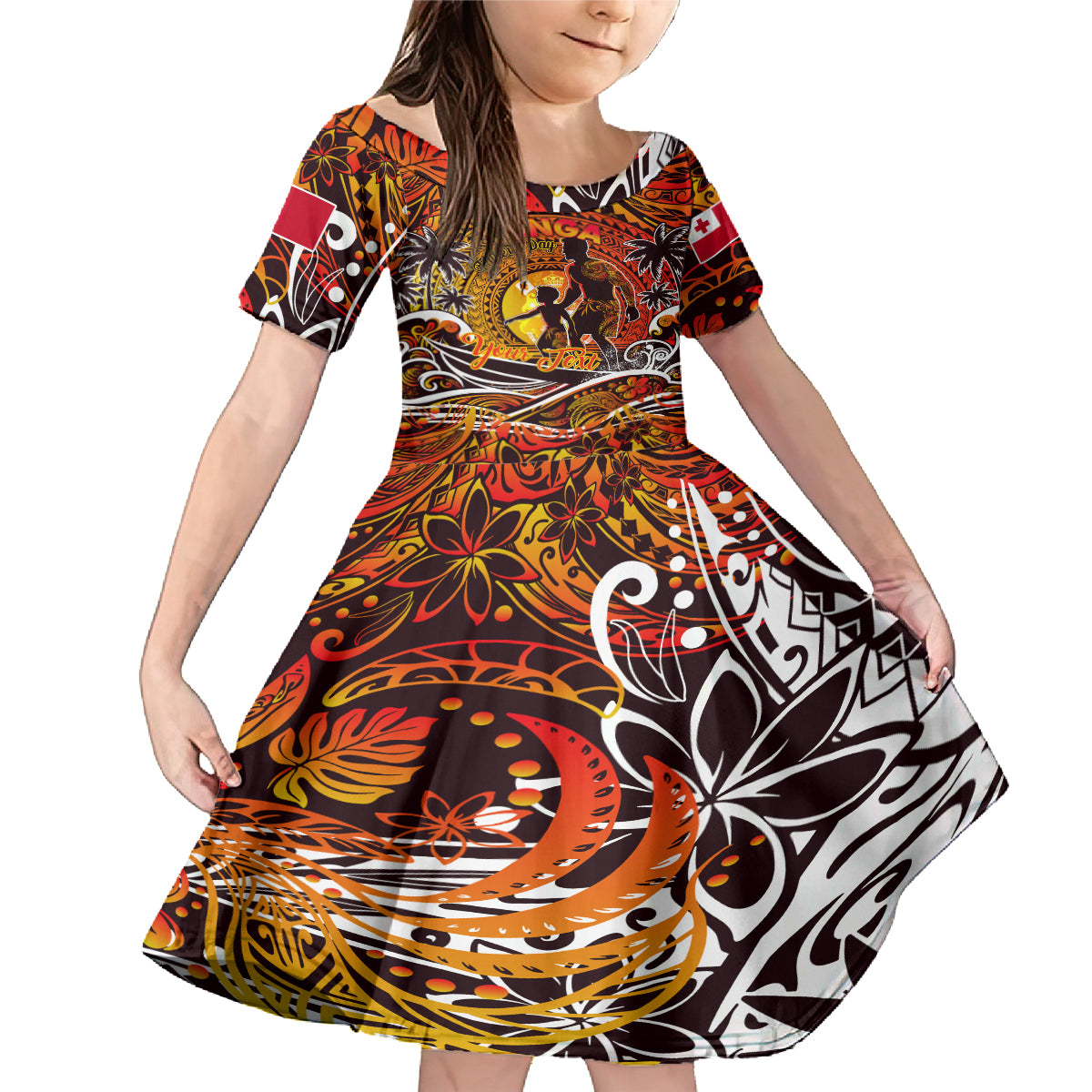 Father's Day Tonga Family Matching Mermaid Dress and Hawaiian Shirt Special Dad Polynesia Paradise DT02 Daughter's Dress Orange - Polynesian Pride