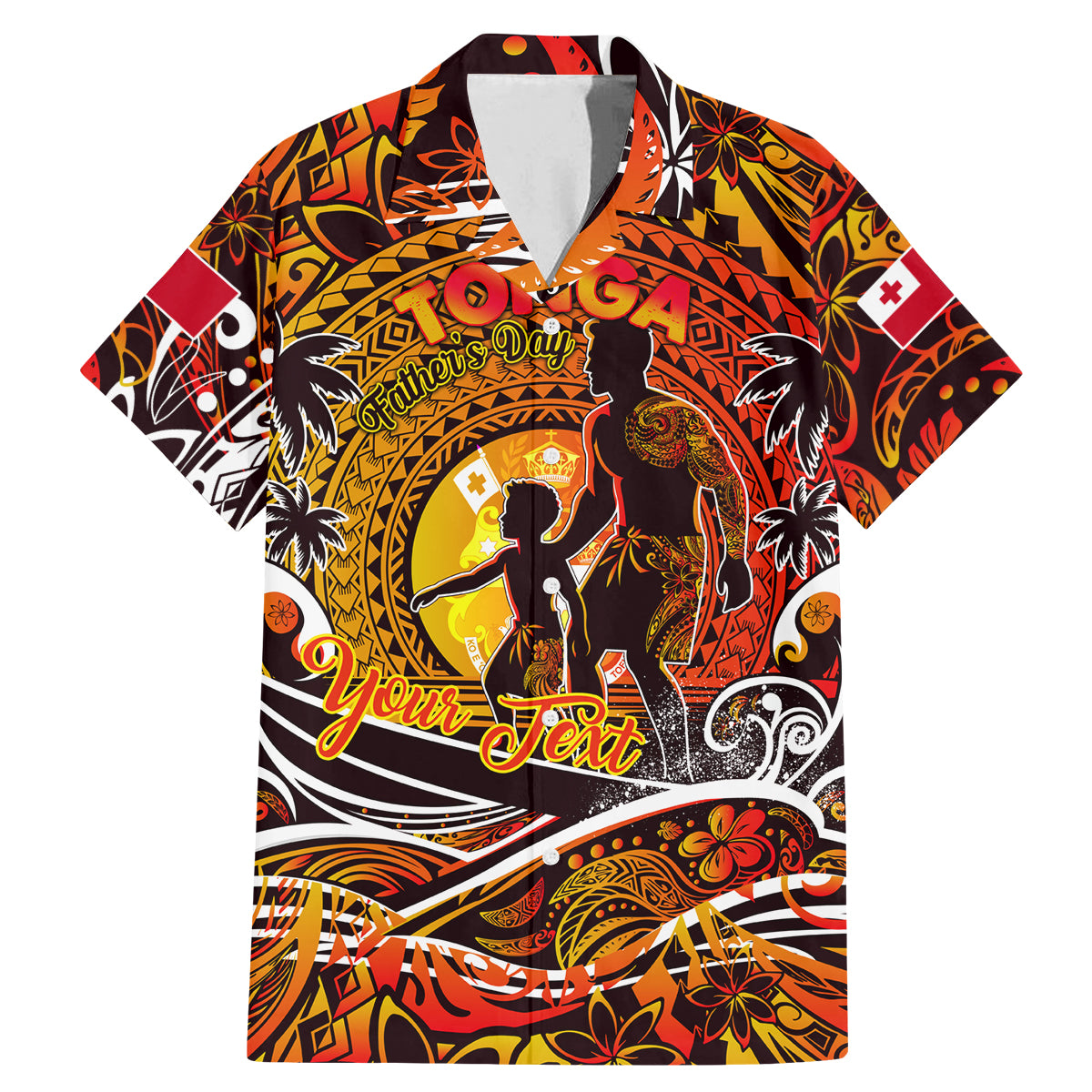 Father's Day Tonga Family Matching Mermaid Dress and Hawaiian Shirt Special Dad Polynesia Paradise DT02 Dad's Shirt - Short Sleeve Orange - Polynesian Pride